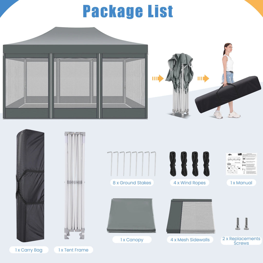 10x15 FT Heavy Duty Pop Up Canopy with 4 Sidewalls