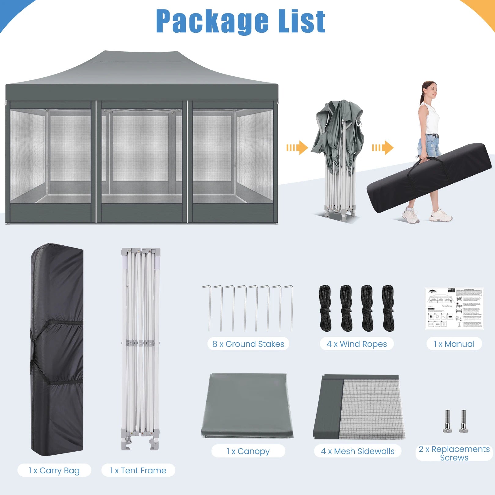 10x15 FT Heavy Duty Pop Up Canopy with 4 Sidewalls