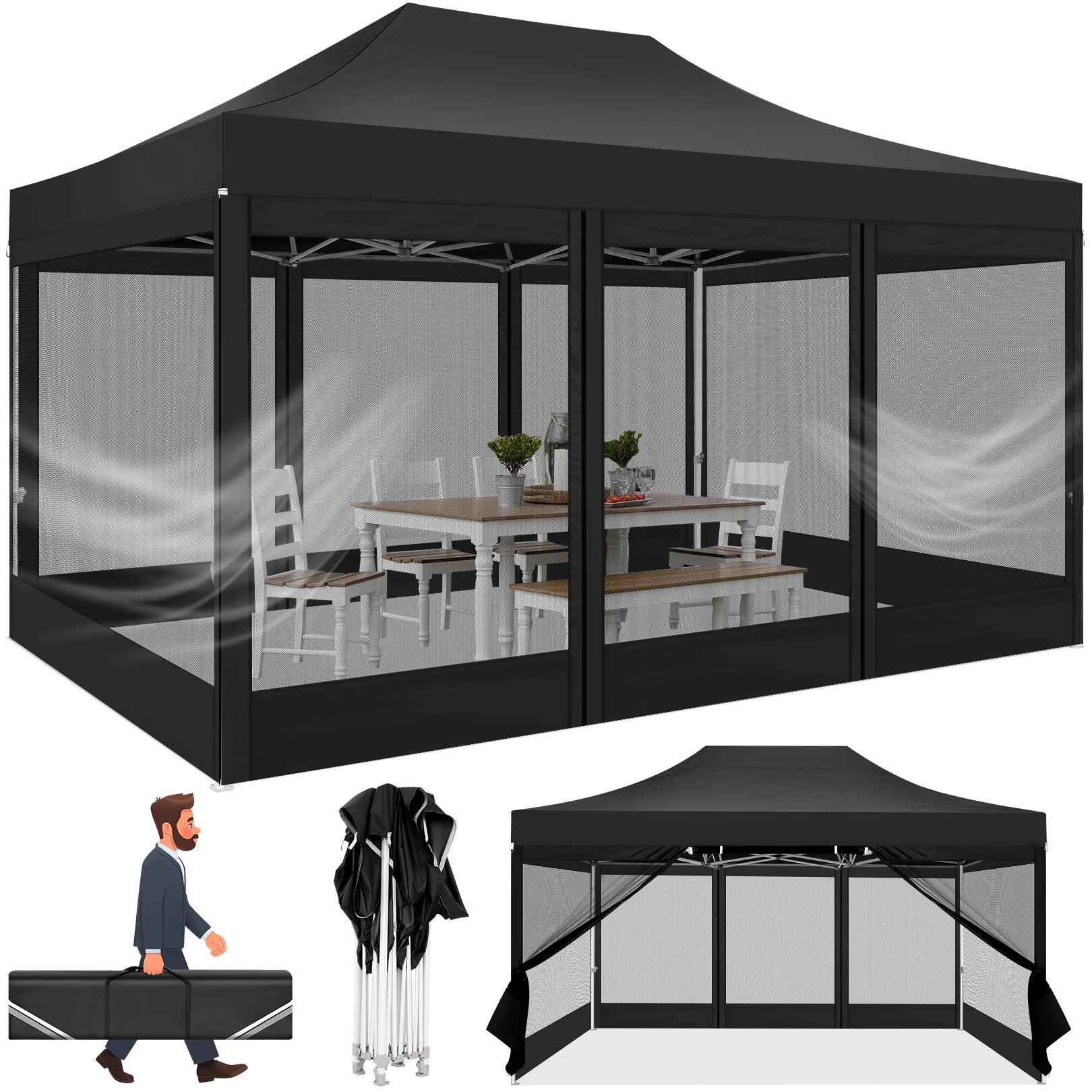 10x15 FT Heavy Duty Pop Up Canopy with 4 Sidewalls