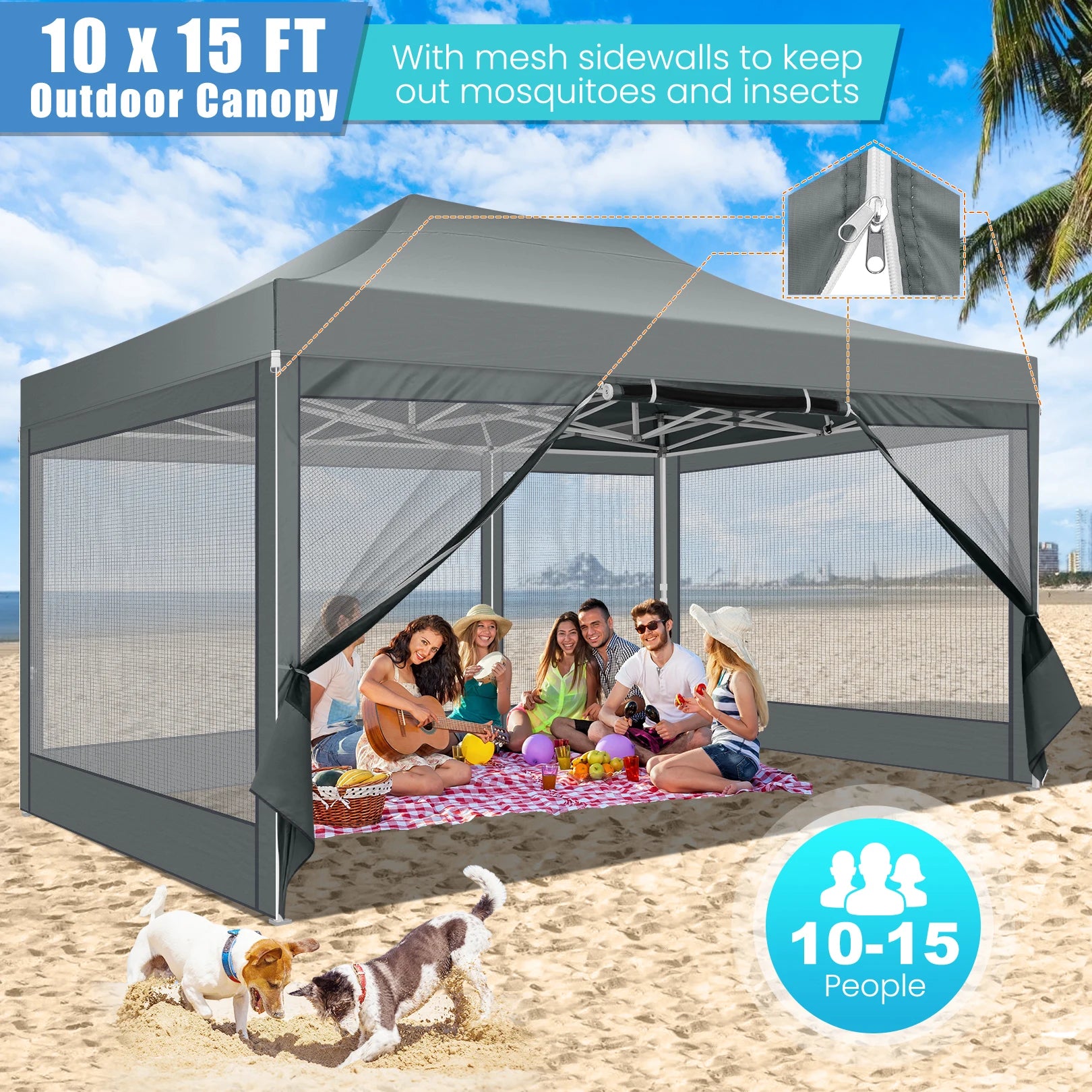 10x15 FT Heavy Duty Pop Up Canopy with 4 Sidewalls
