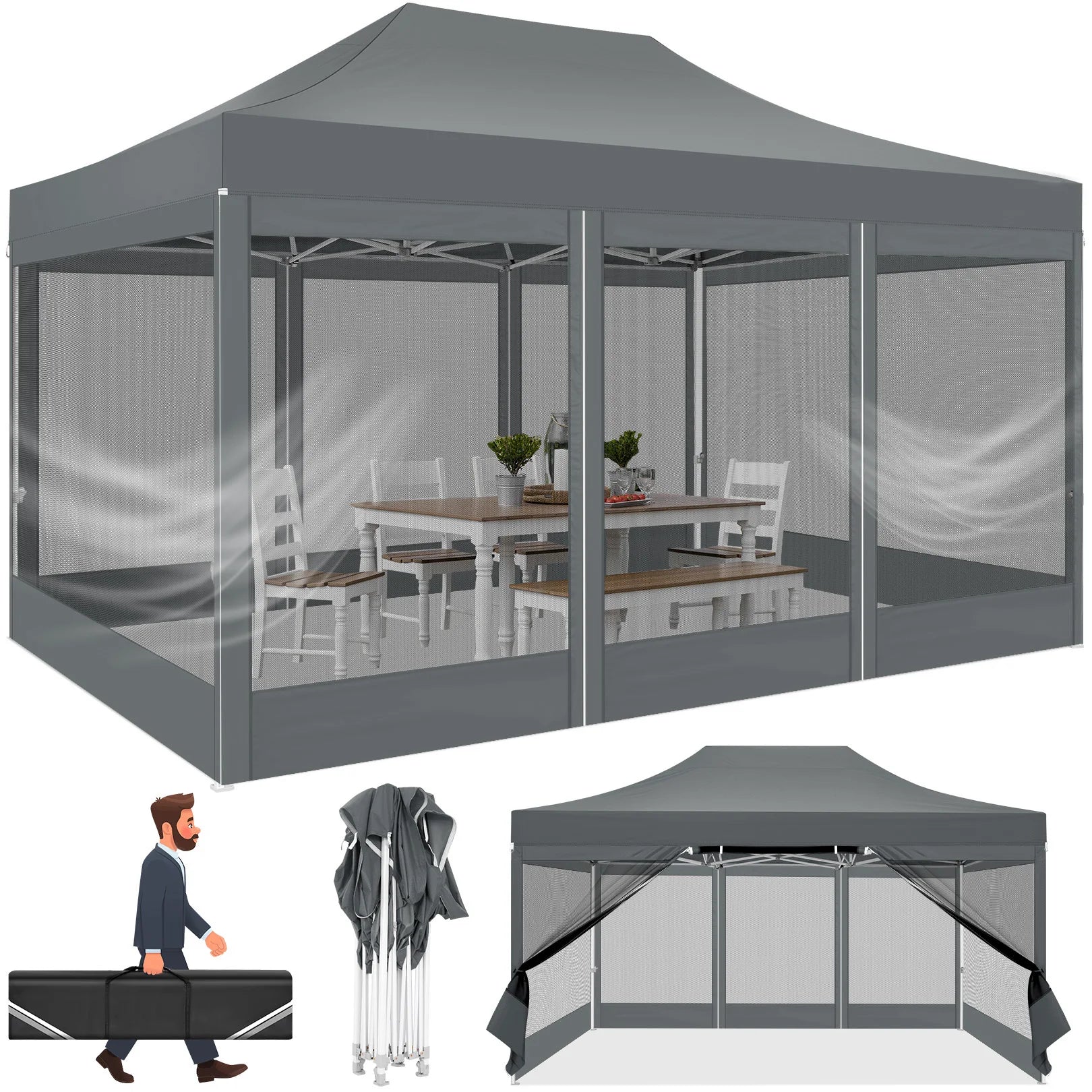 10x15 FT Heavy Duty Pop Up Canopy with 4 Sidewalls