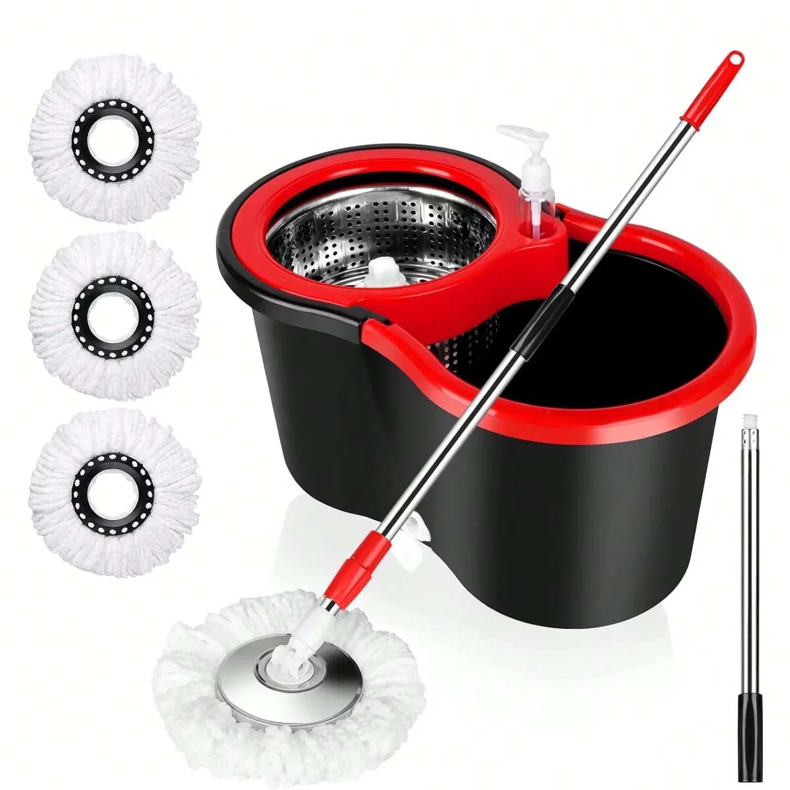 Mop Bucket Set with Soap Dispenser 2 Microfiber Heads