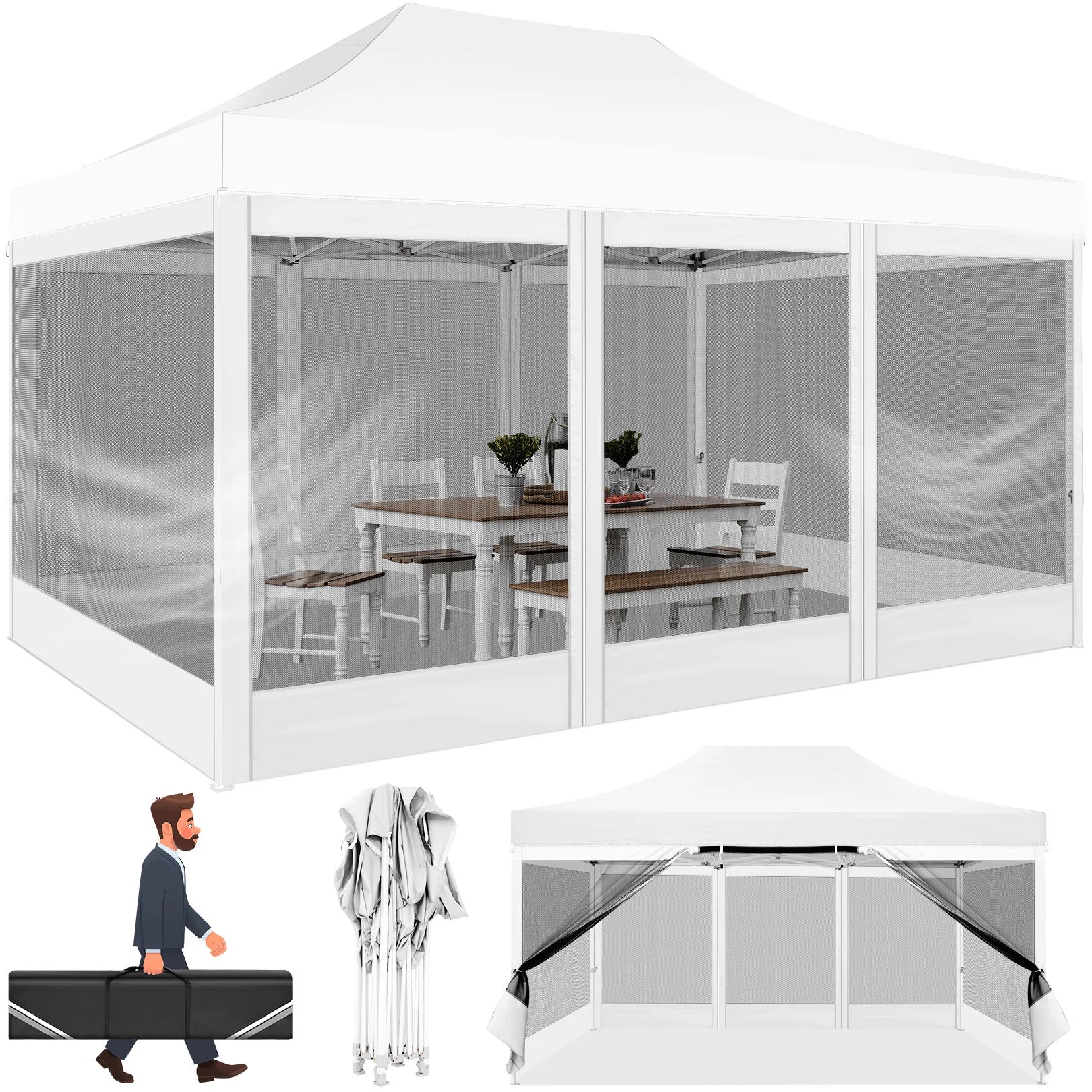 10x15 FT Heavy Duty Pop Up Canopy with 4 Sidewalls