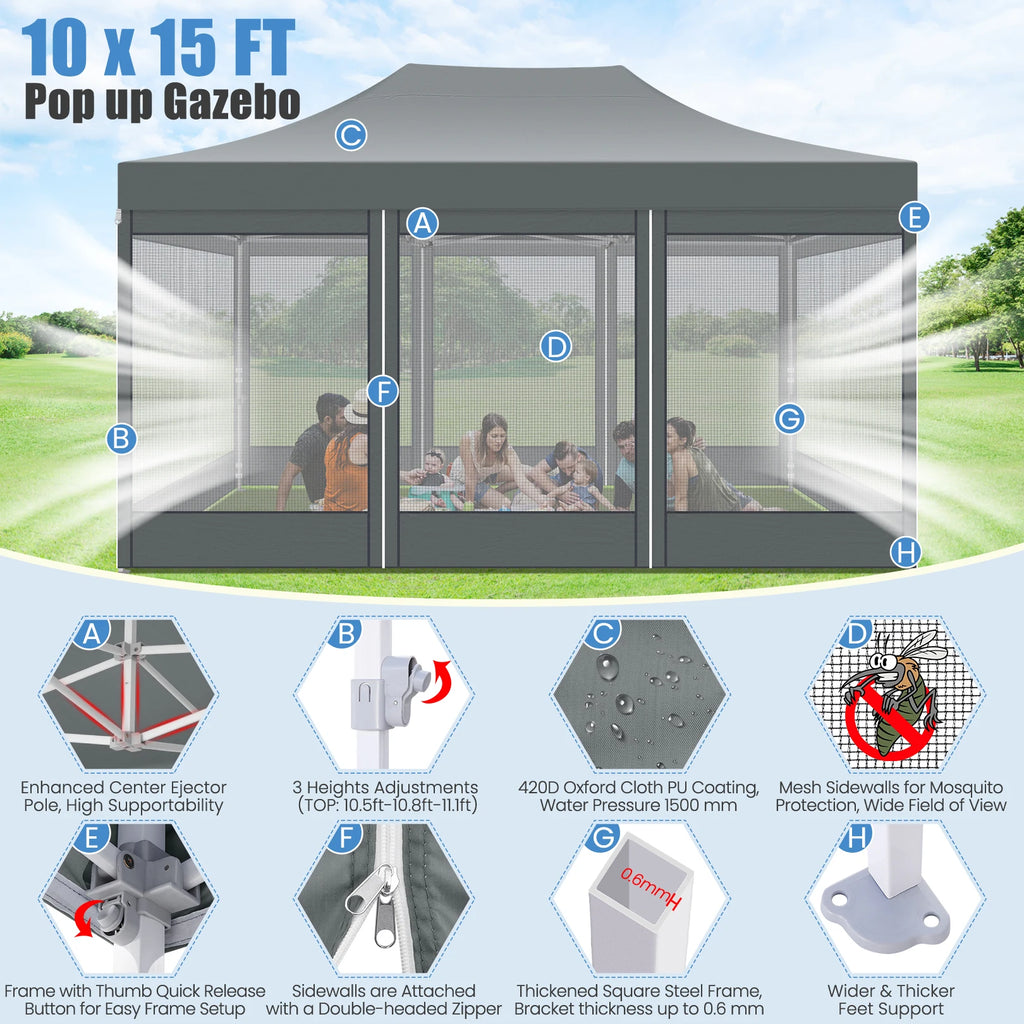 10x15 FT Heavy Duty Pop Up Canopy with 4 Sidewalls