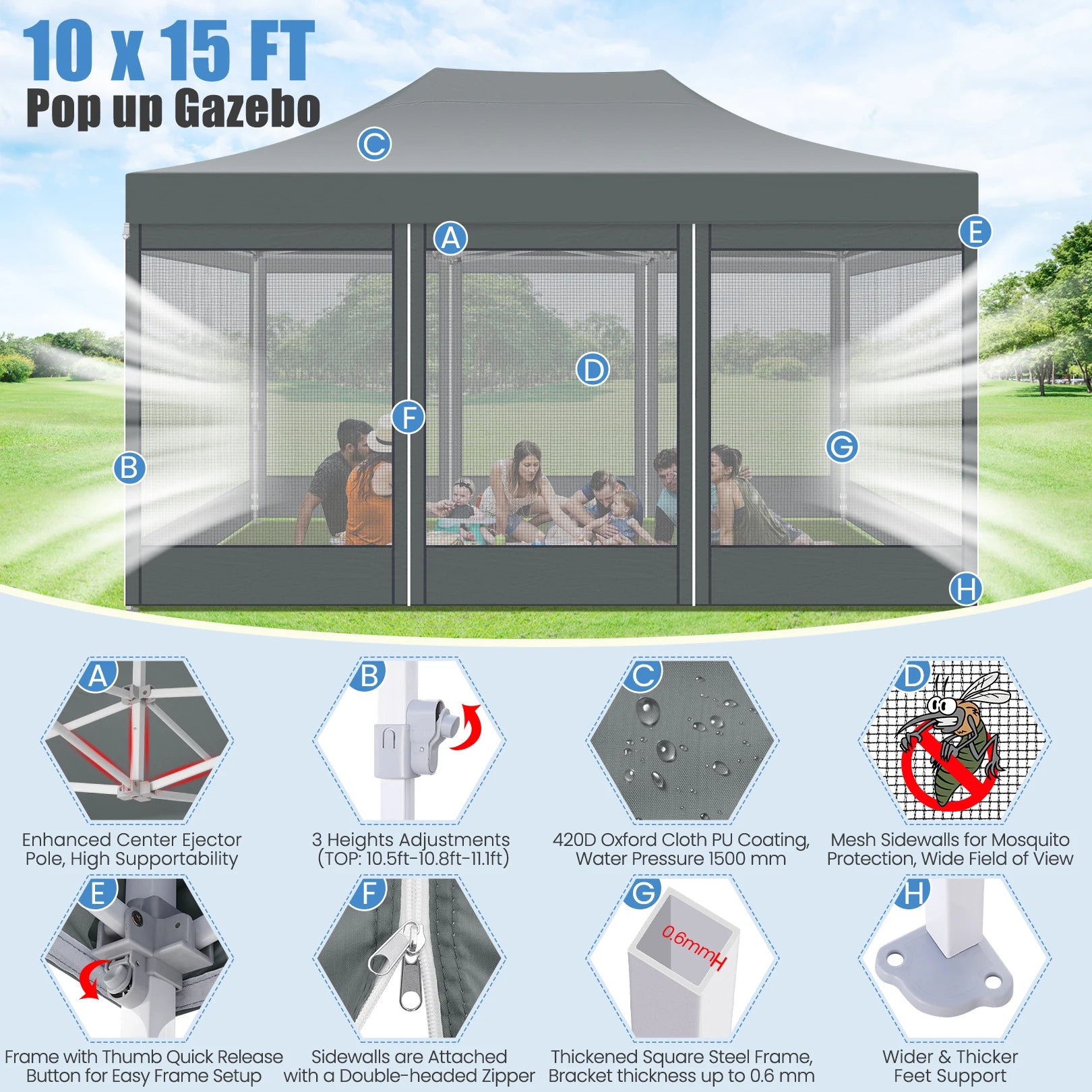10x15 FT Heavy Duty Pop Up Canopy with 4 Sidewalls