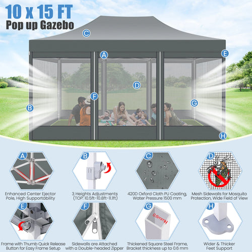 10x15 FT Heavy Duty Pop Up Canopy with 4 Sidewalls