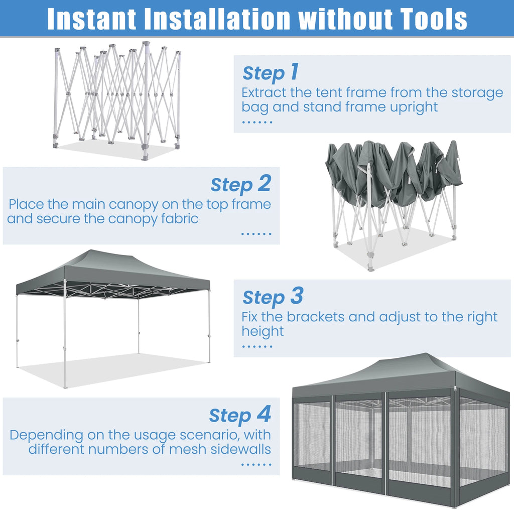 10x15 FT Heavy Duty Pop Up Canopy with 4 Sidewalls