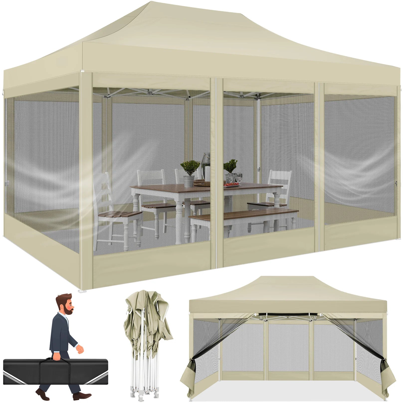 10x15 FT Heavy Duty Pop Up Canopy with 4 Sidewalls