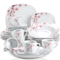 60-Piece White Ceramic Pink Floral Porcelain Plate Set