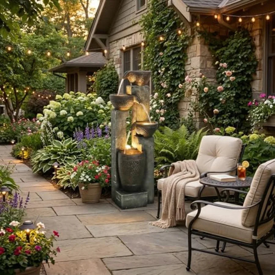 Water Fountain Outdoor Decor, 4-Tier Crocks