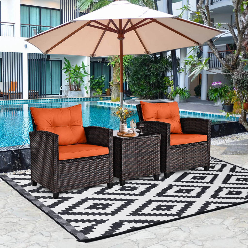 Patio Rattan Furniture Set Cushioned Conversation Set