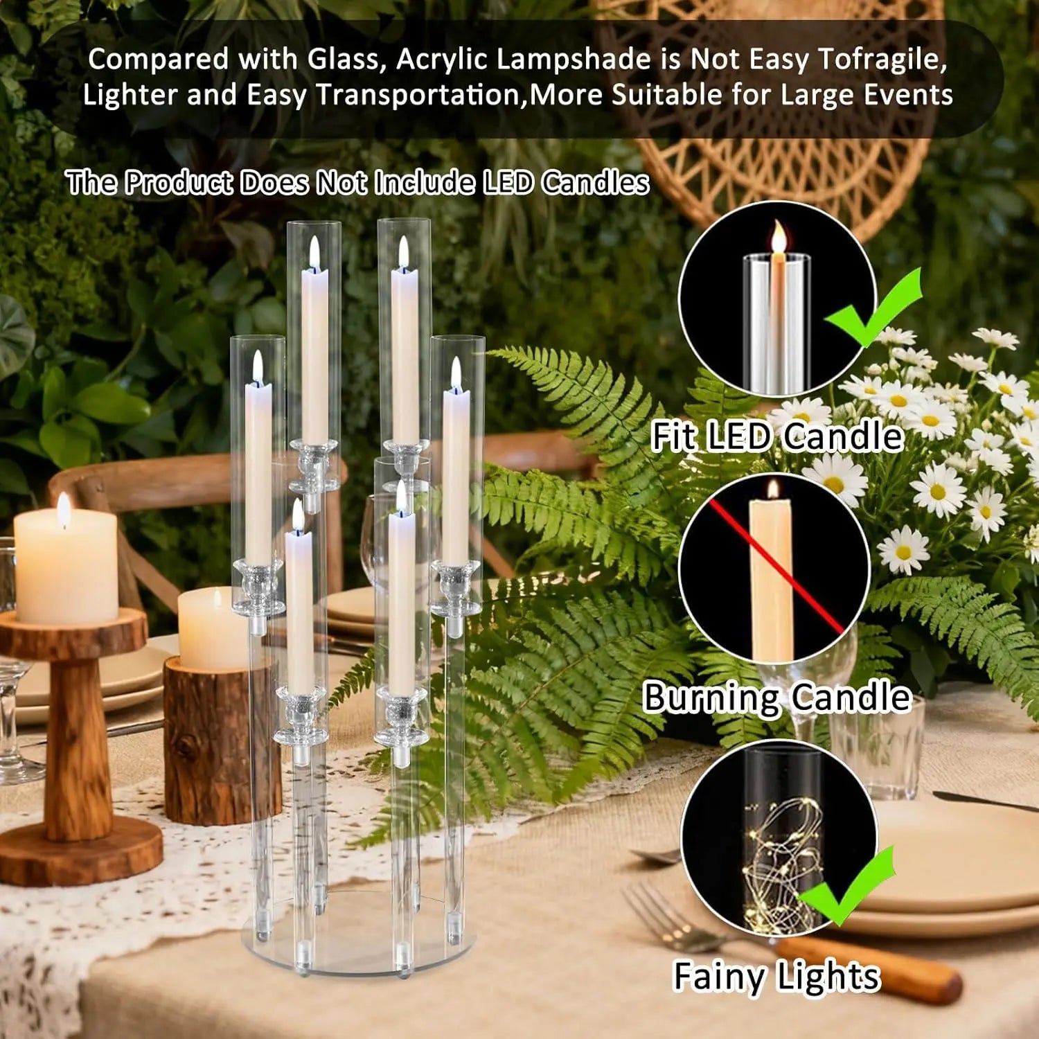 6 Arm Candelabras Centerpieces Candle Holder Clear
