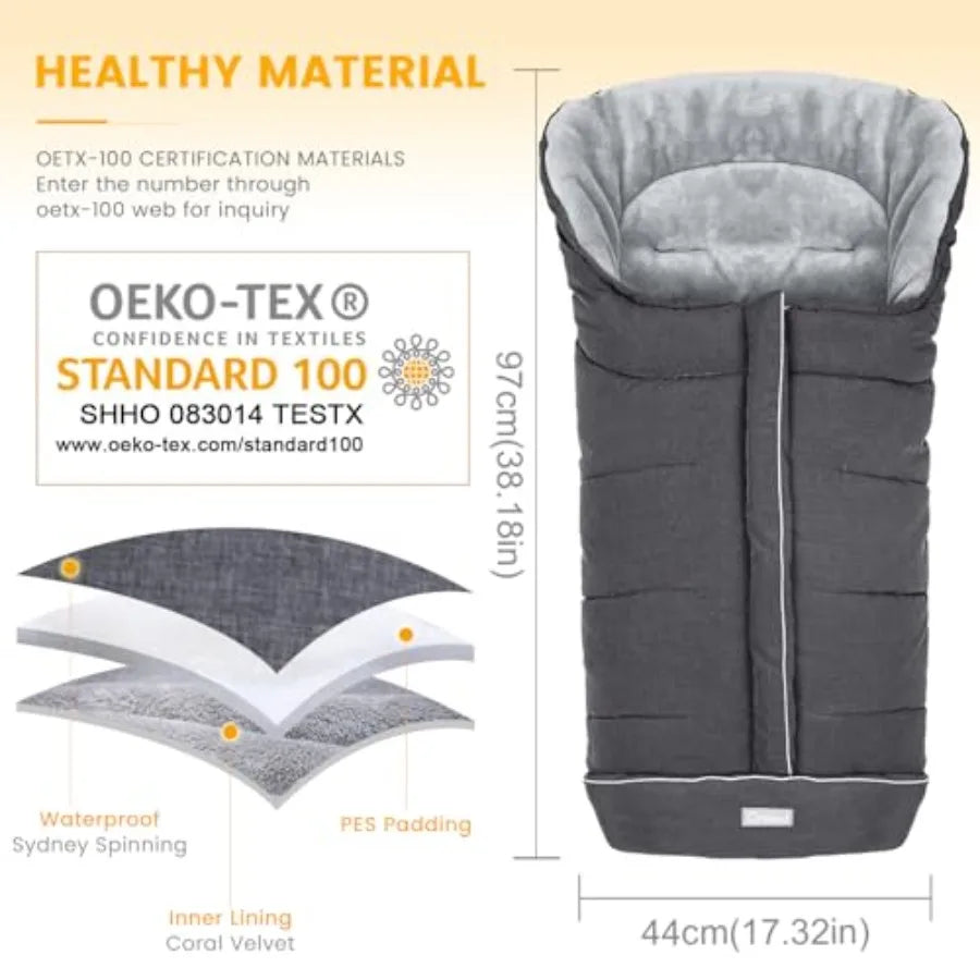 Universal Stroller Footmuff, Winter Baby Bunting Bag for Stroller - Baby Sleeping Bag with Coral Fleece Lining for Cold Weather