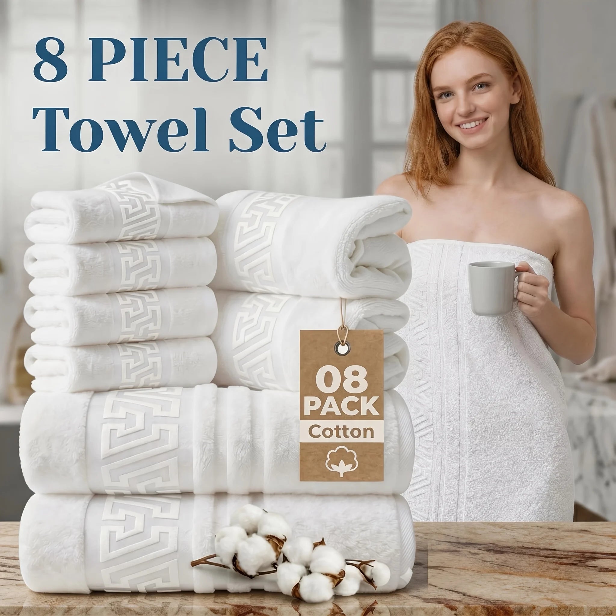 Cotton Bath Towel Set, Highly Absorbent & Quick Dry,