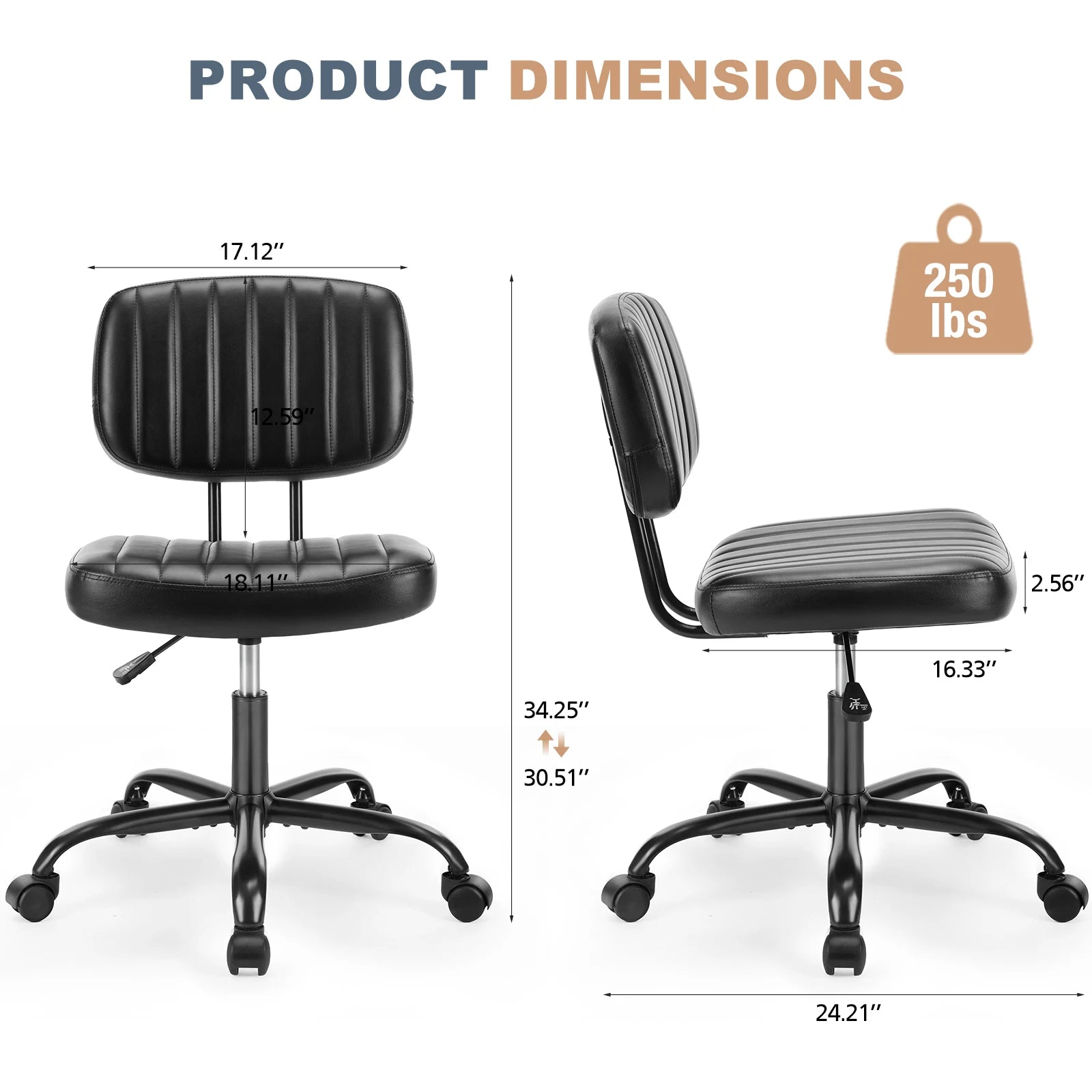 Armless Office Desk Chair Back