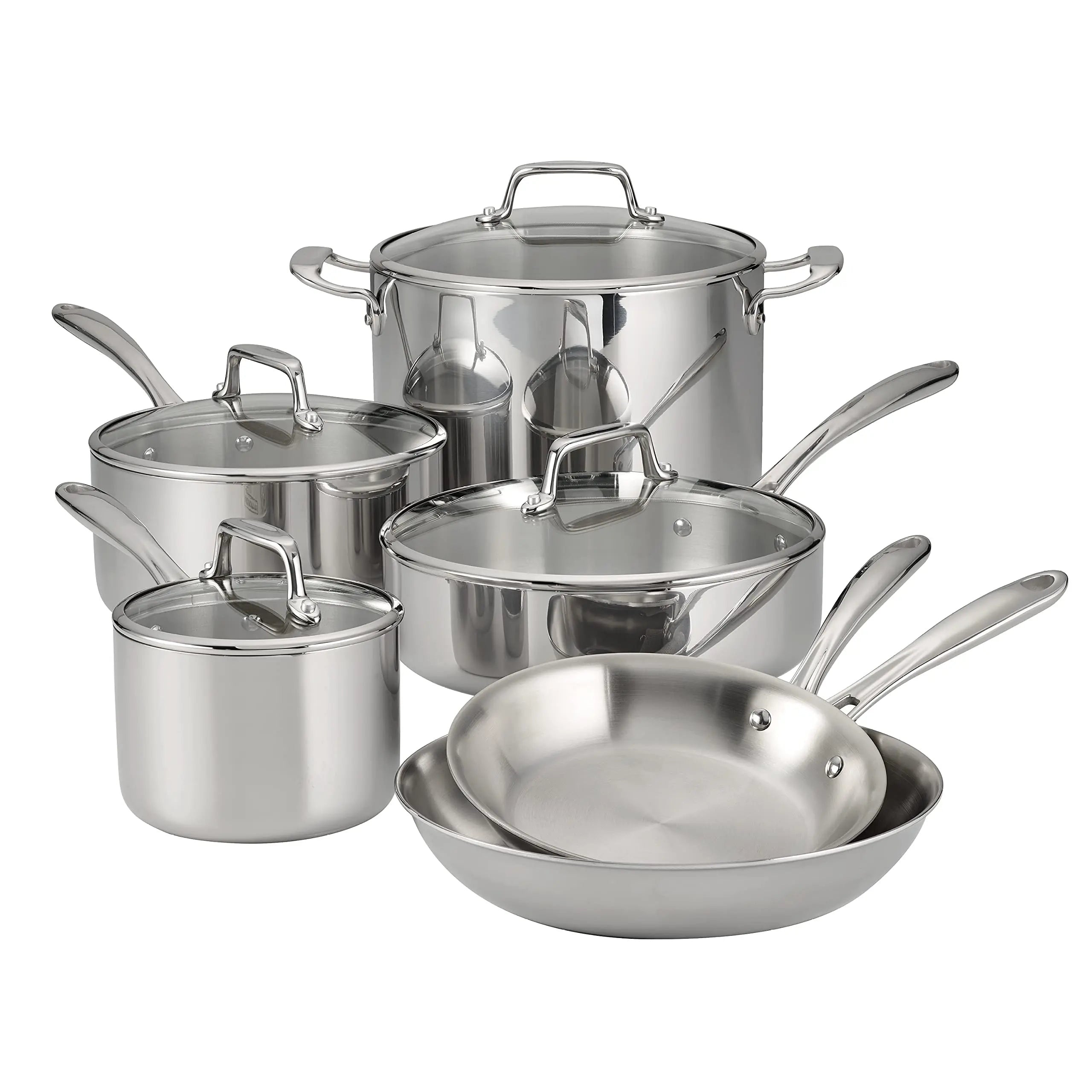 Tramontina Tri-Ply Clad Stainless Steel Cookware Set with Glass Lids, Pots and Pans Kitchen Set, Induction-Ready