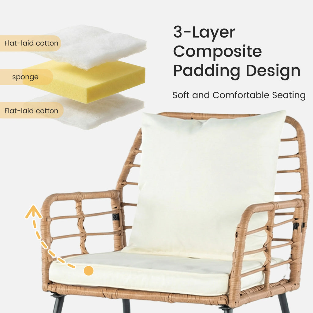 Outdoor Wicker Patio Furniture Set 4 with Soft Cushion and Glass Table