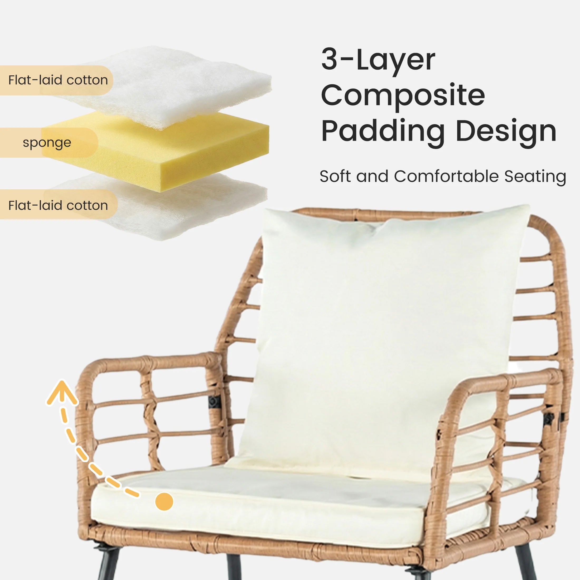 Outdoor Wicker Patio Furniture Set 4 with Soft Cushion and Glass Table