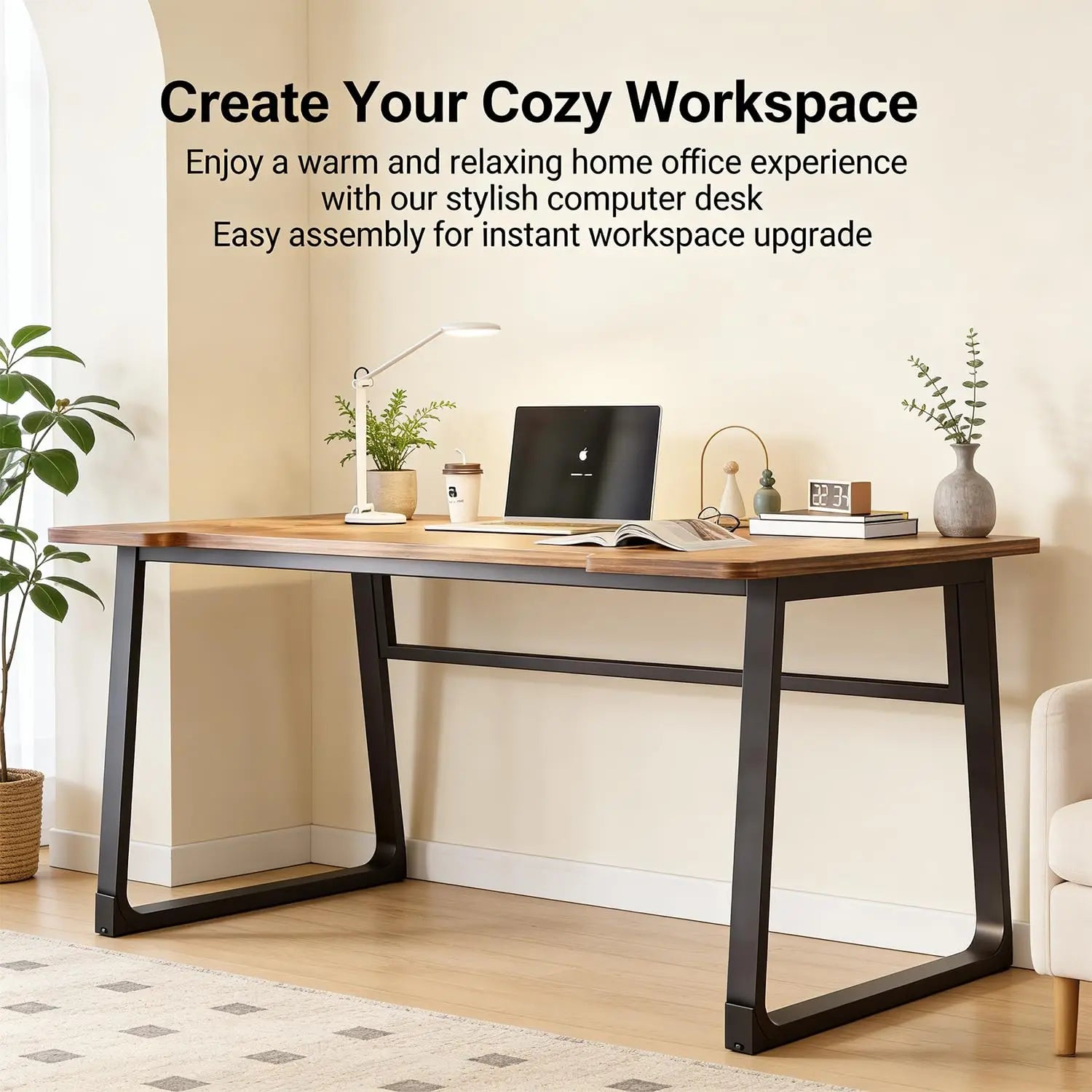 Wood Top Metal Frame Office Computer Desk