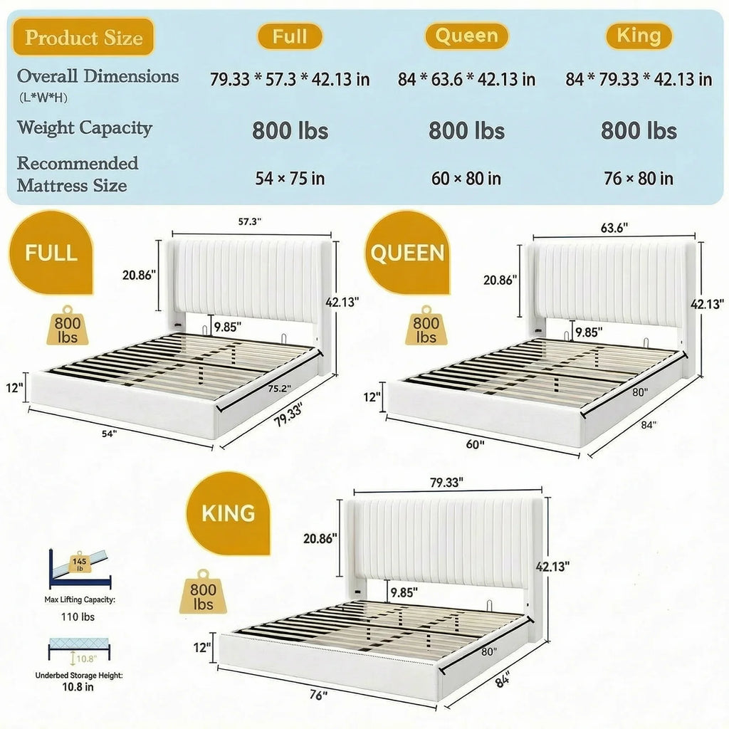 Full/Queen/King Lift Up Storage Bed Frame