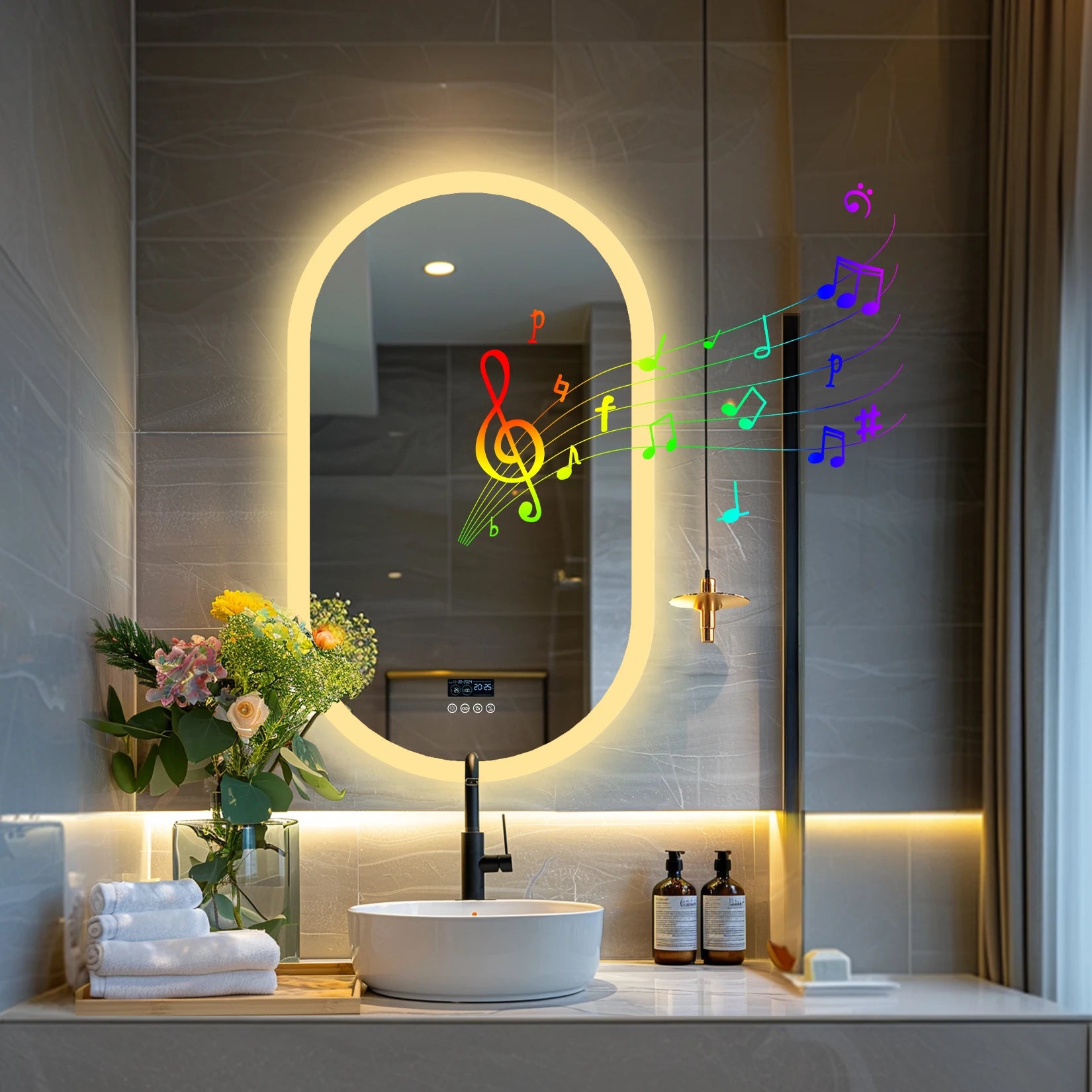 LED Bathroom Mirror with Lights, Anti-Fog, Bluetooth Speaker,