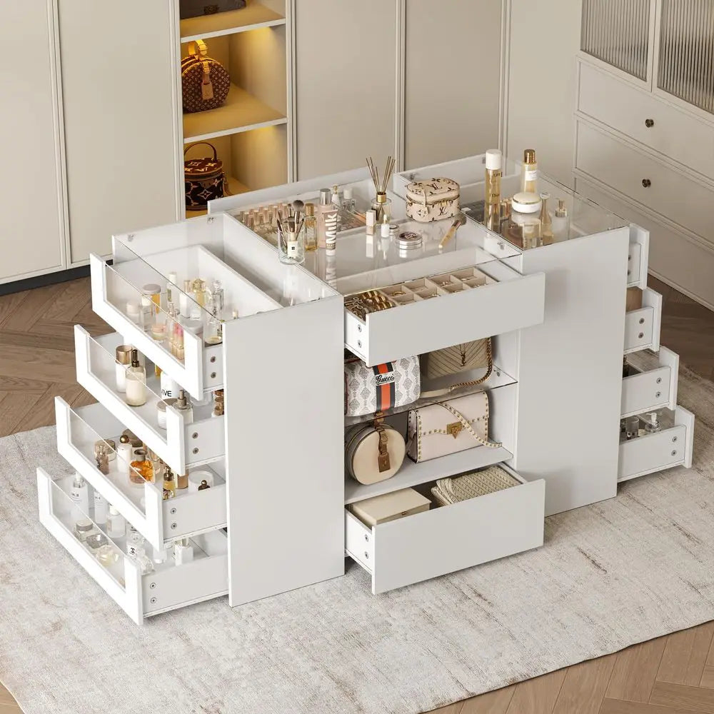 Closet Island with Drawers, Wardrobe Armoire Bedroom Island, Glass