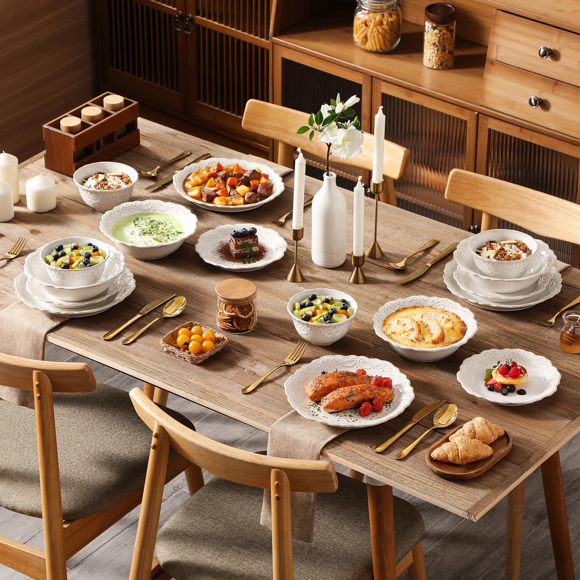 16/32 Piece Plates White Stoneware Dinnerware Set