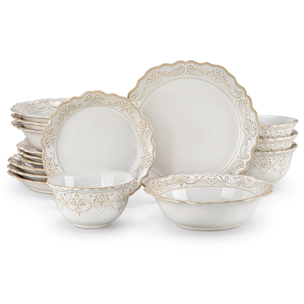 16/32 Piece Plates White Stoneware Dinnerware Set