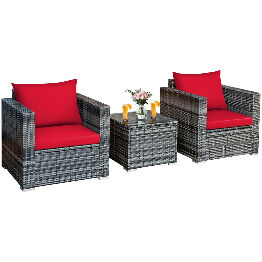 Patio Rattan Furniture Bistro Set Cushioned Sofa Chair Table