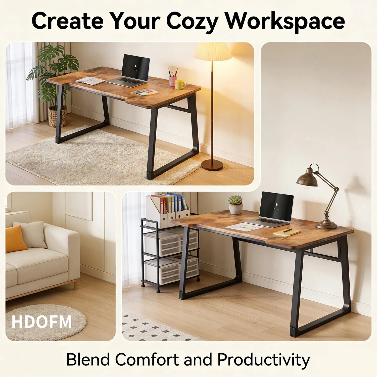 Wood Top Metal Frame Office Computer Desk
