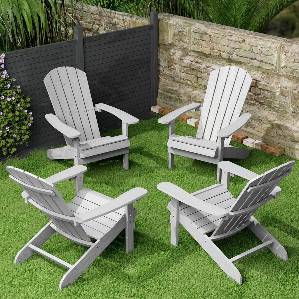 Adirondack Chairs Set of 4 Plastic Weather Resistant-Grey,