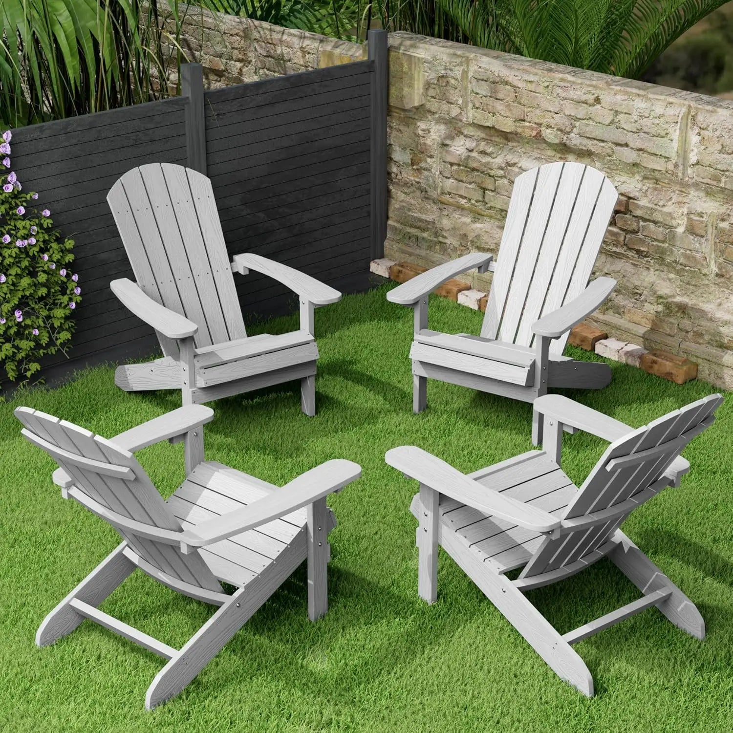 Adirondack Chairs Set of 4 Plastic Weather Resistant-Grey,