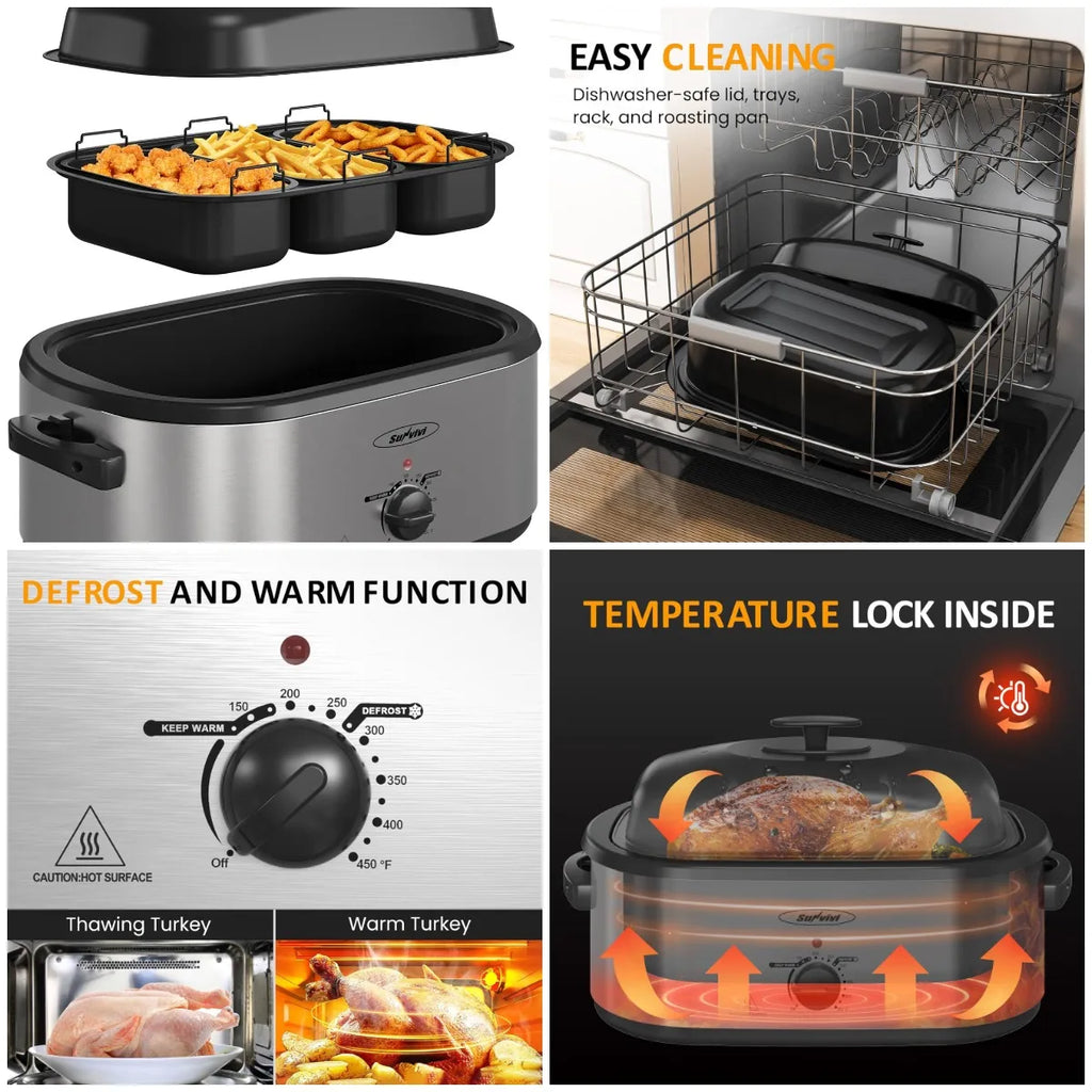 24 QT Electric Roaster Oven with Self-Basting Lid