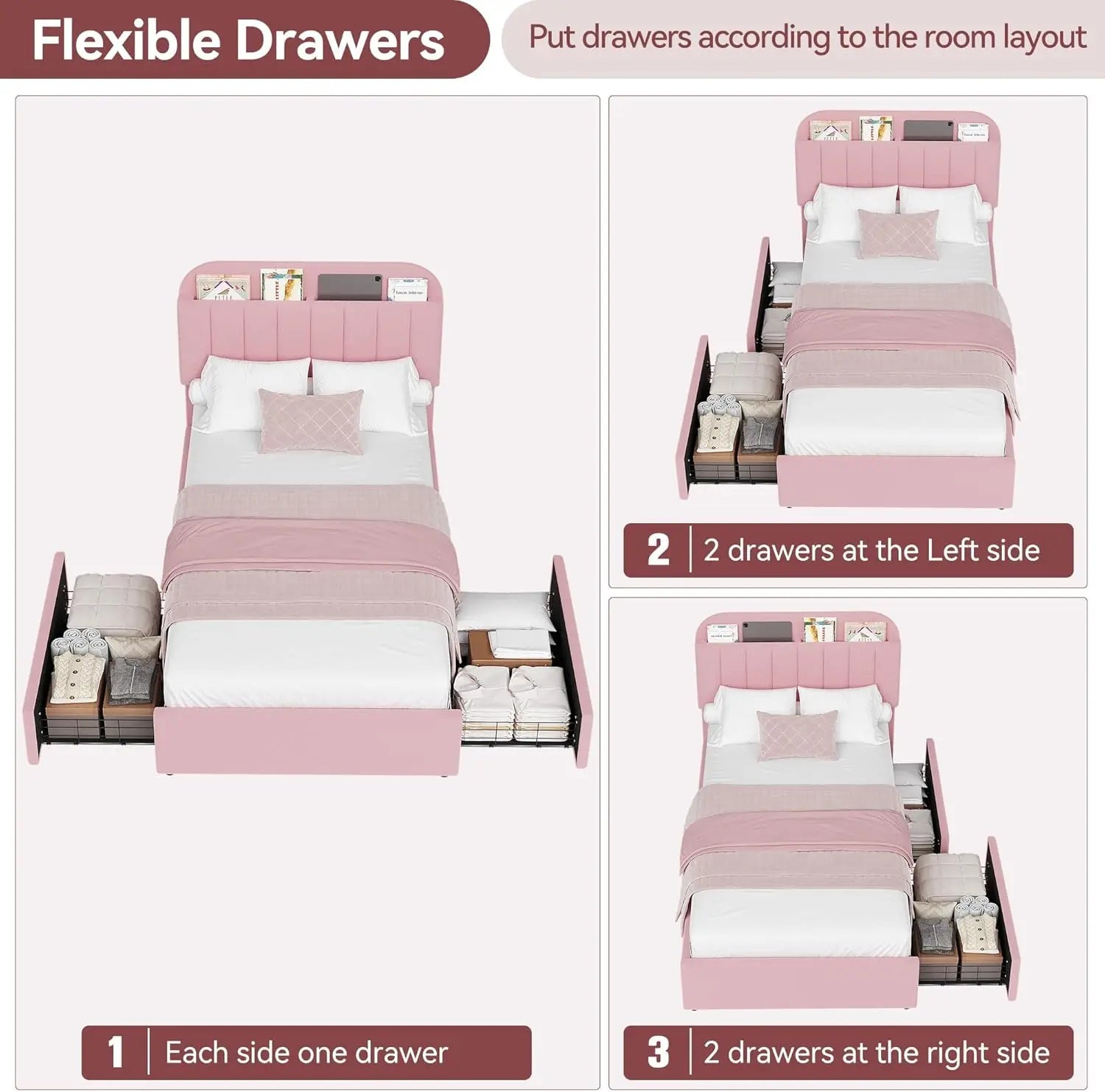 Twin XL Bed Frame with Bookcase Headboard