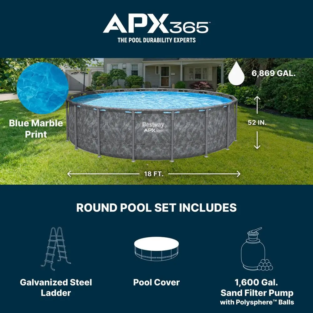 18 x 52 Above Ground Round Metal Frame Outdoor Swimming Pool