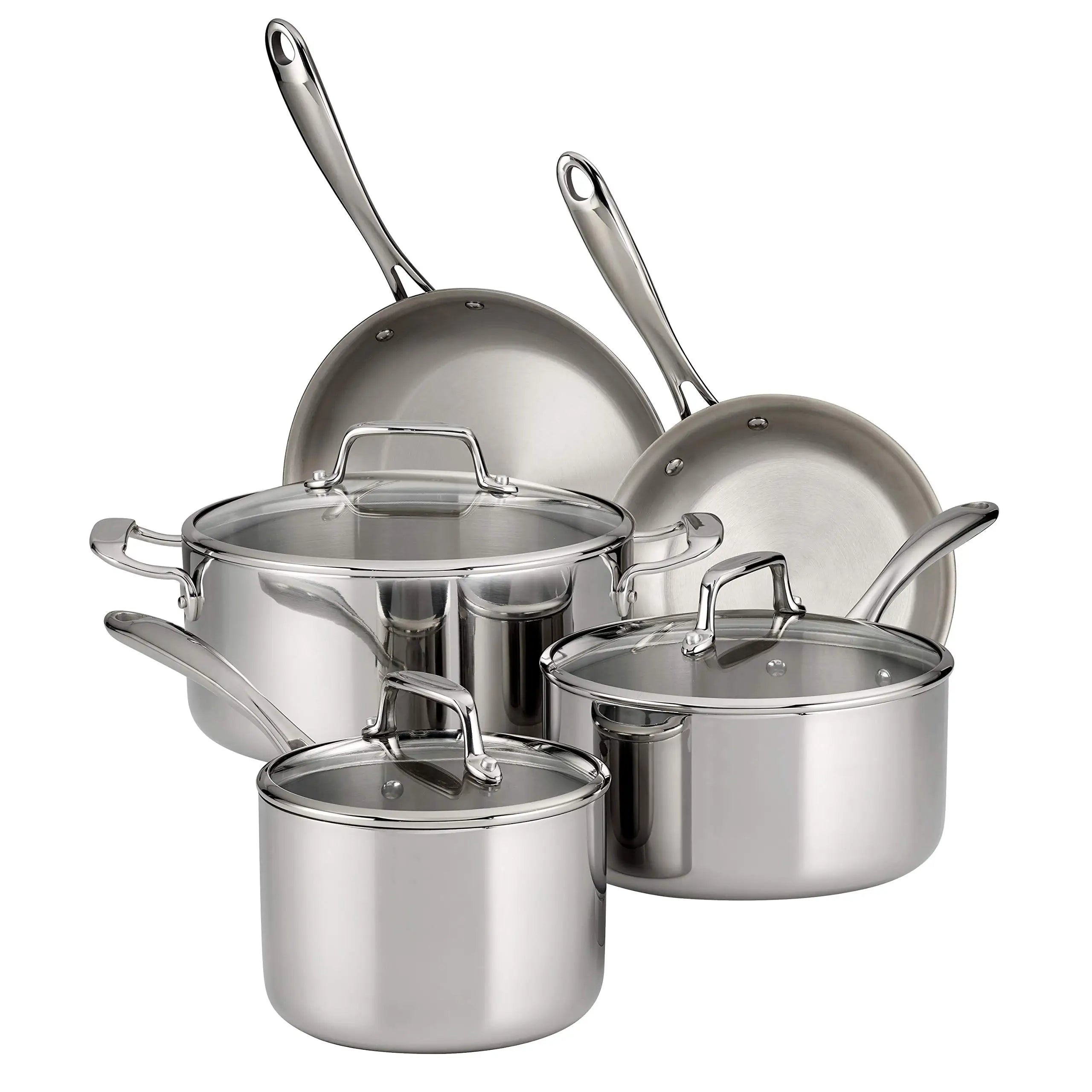 Tramontina Tri-Ply Clad Stainless Steel Cookware Set with Glass Lids, Pots and Pans Kitchen Set, Induction-Ready