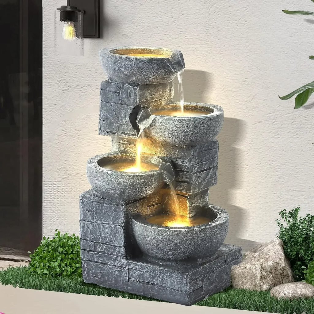 Outdoor Water Fountains with Cascading Bowls