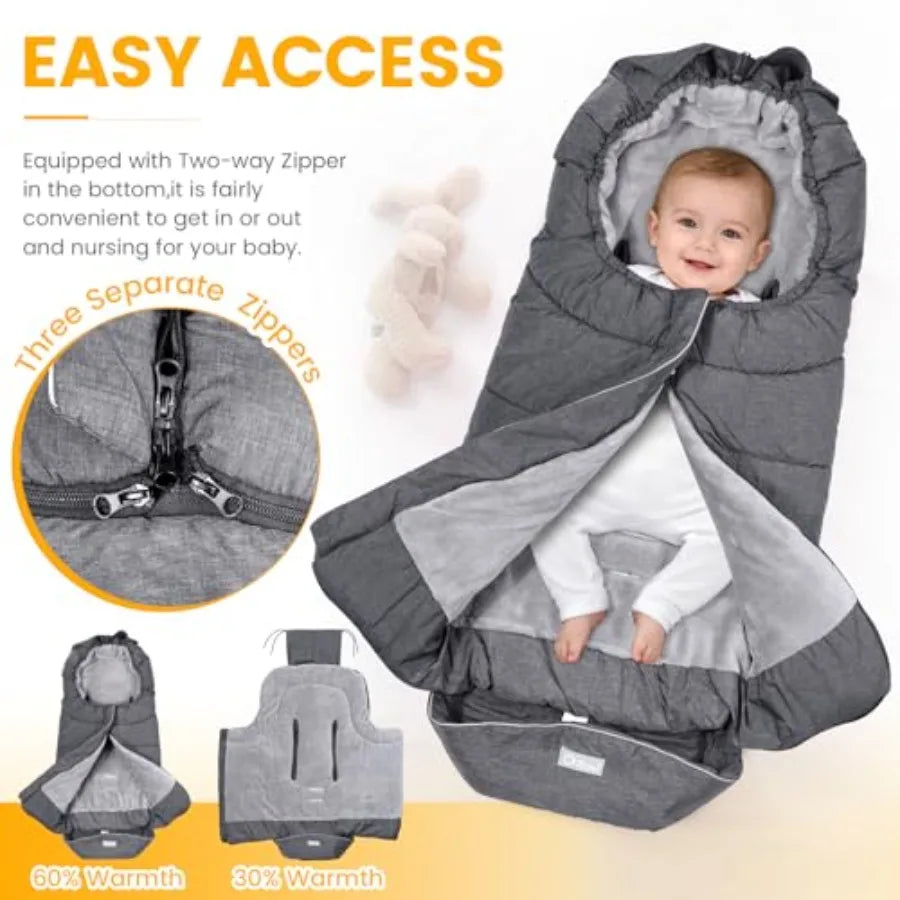 Universal Stroller Footmuff, Winter Baby Bunting Bag for Stroller - Baby Sleeping Bag with Coral Fleece Lining for Cold Weather