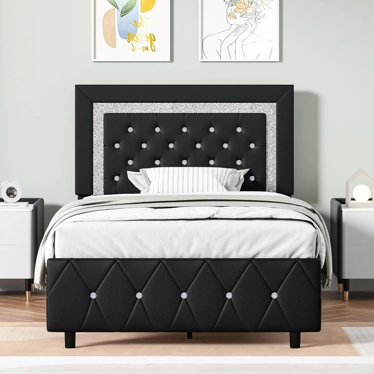 Pink Faux Leather Upholstered Twin Bed Frame with Headboard
