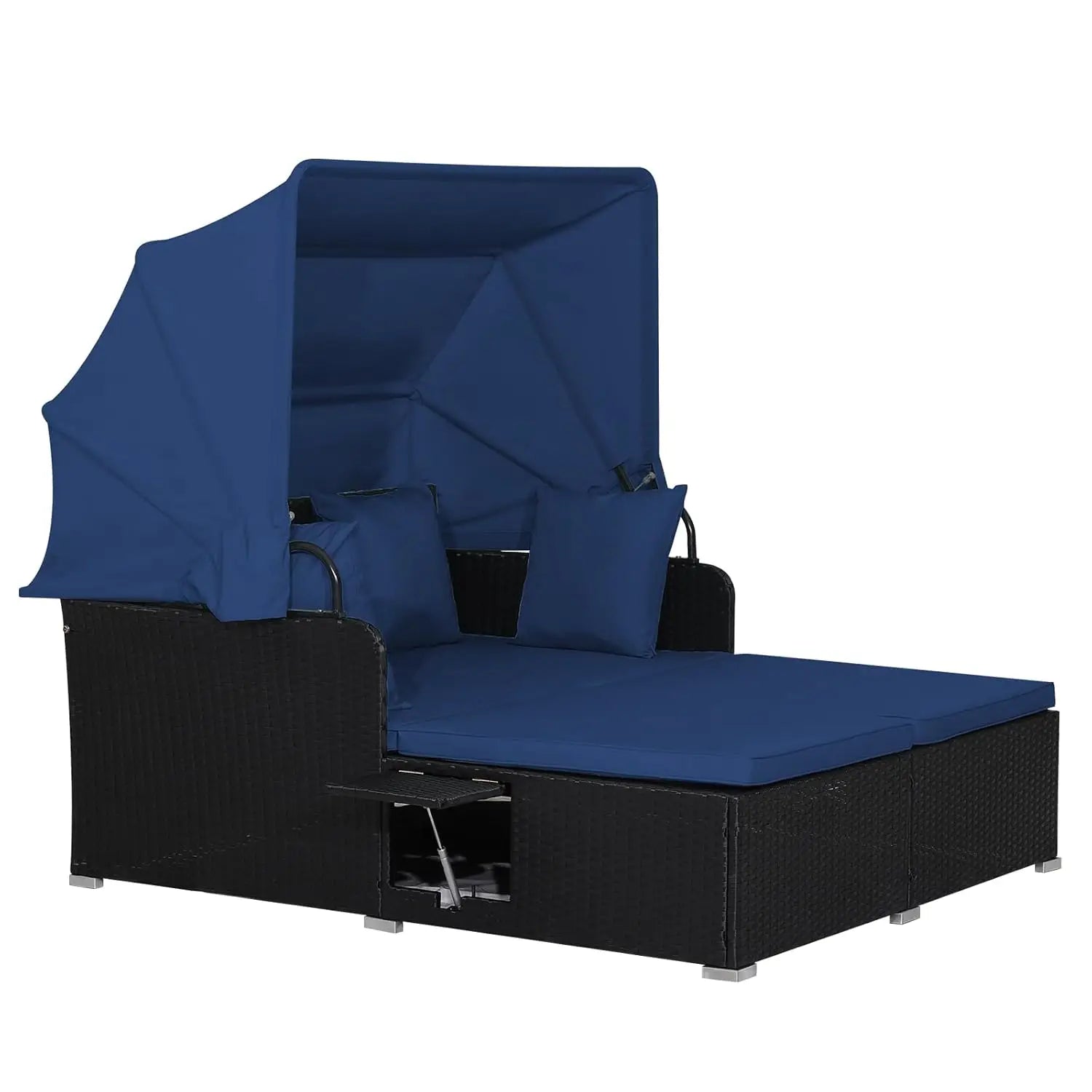 Outdoor Canopy Daybed Rattan Lounge w/Cushions & Pillows