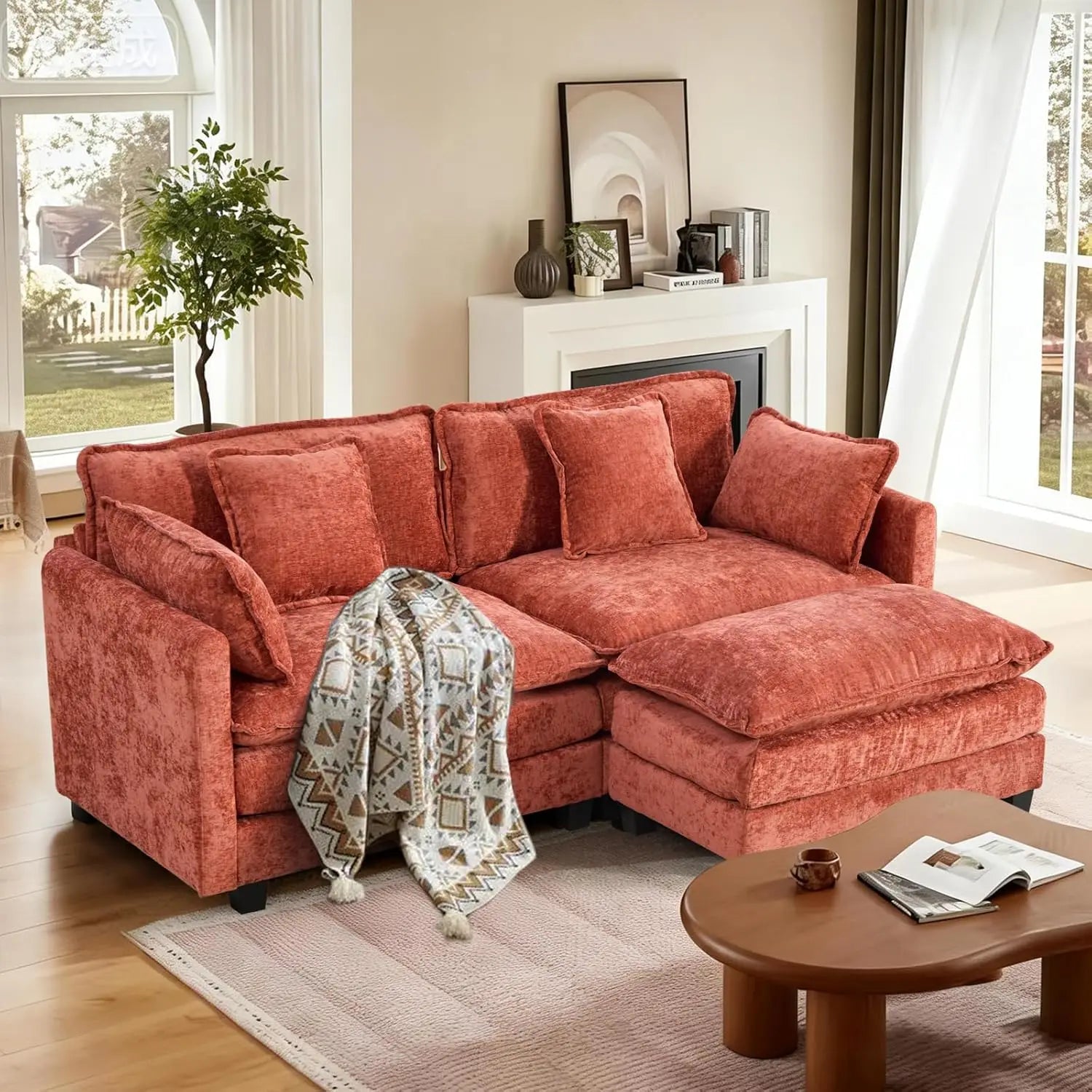 Shaped Modular Sectional Sofa with Ottoman