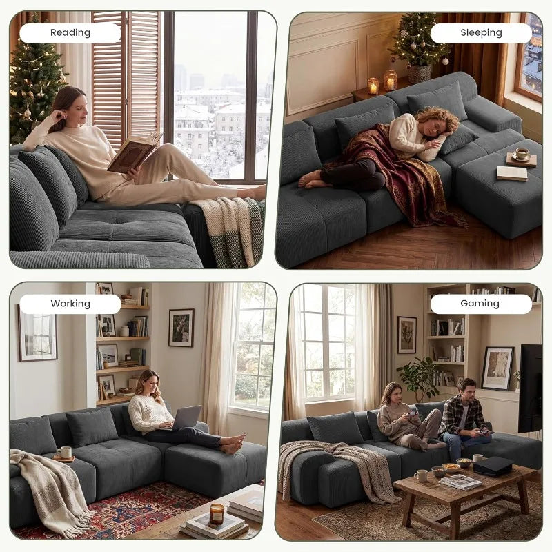 Modular Sectional Boneless Couch, Tufted Cloud