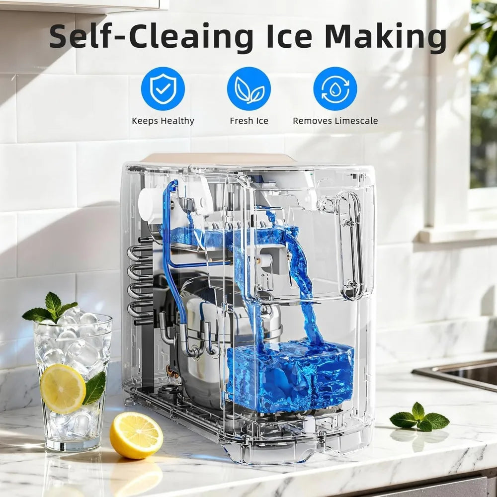 6-Min Fast Bullet Ice Maker, 18lbs/24H, 6.69" Slim, Auto-Drain, Self-Cleaning, for Kitchen RV, Cream White