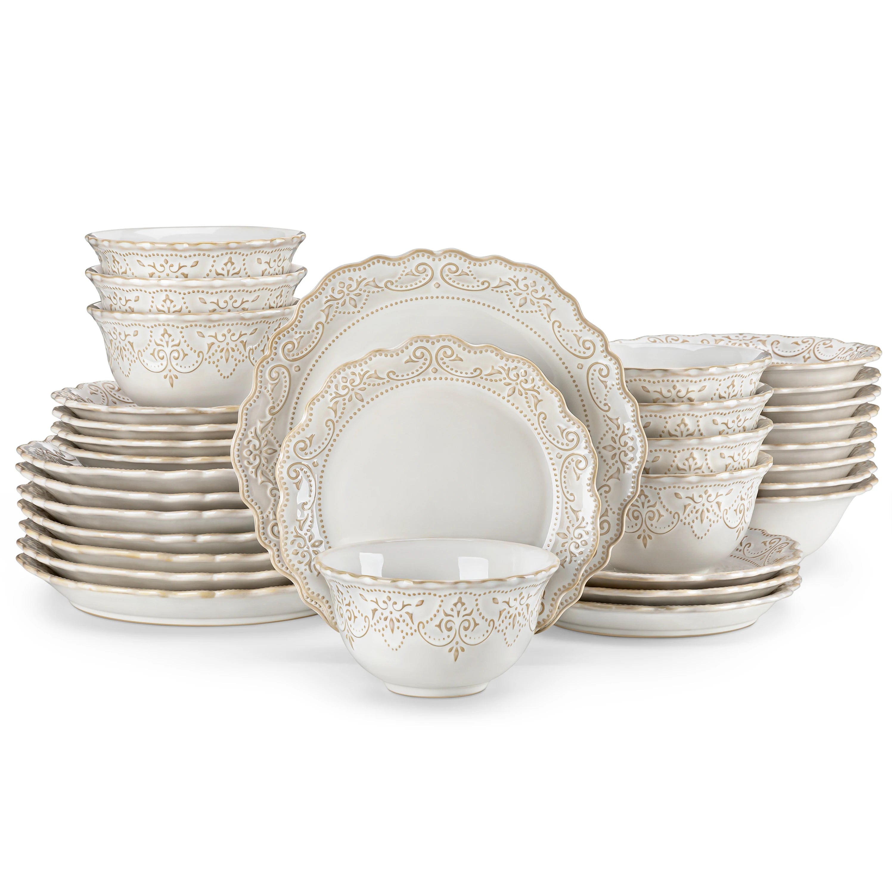 16/32 Piece Plates White Stoneware Dinnerware Set