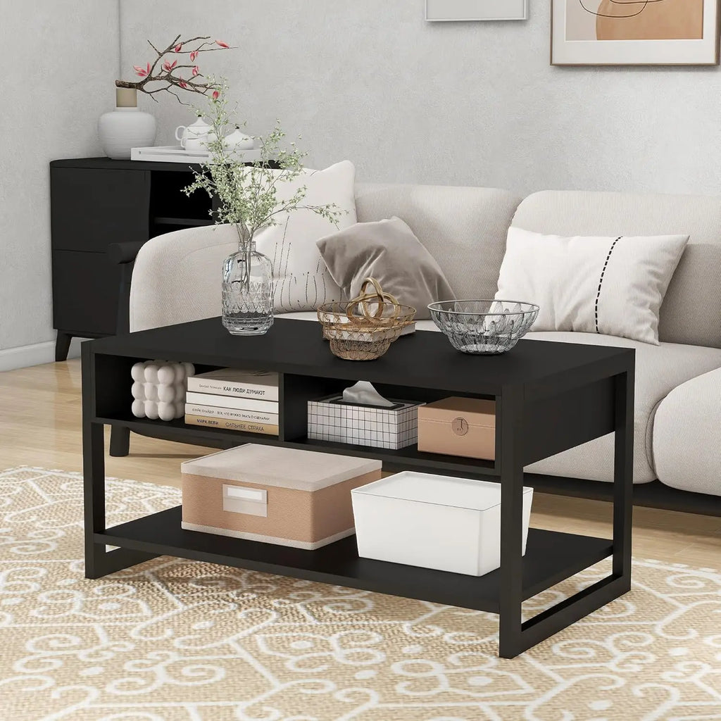 Sensor Light Storage Coffee Table with Drawers