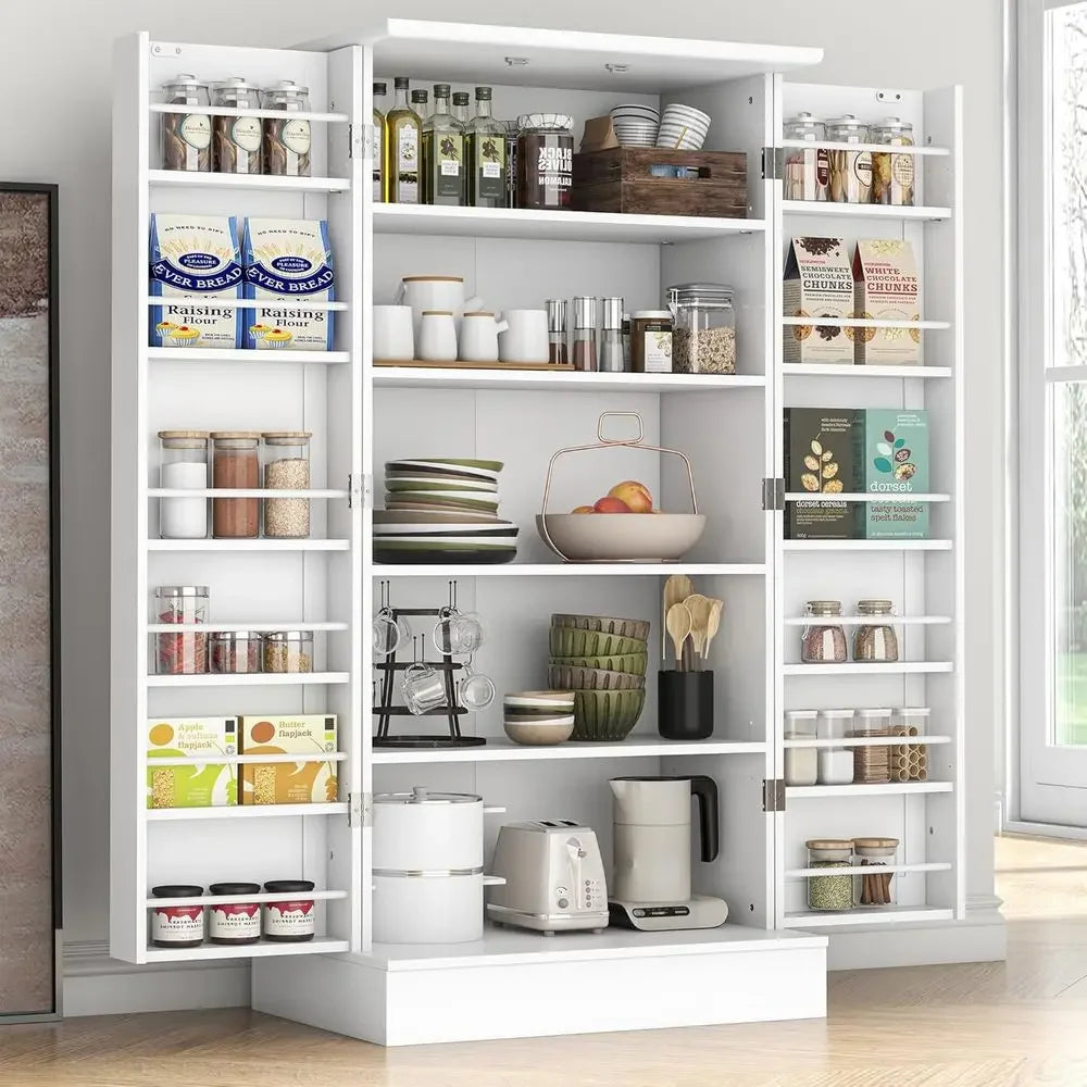 White Freestanding Kitchen Pantry Cabinet with Adjustable Shelves