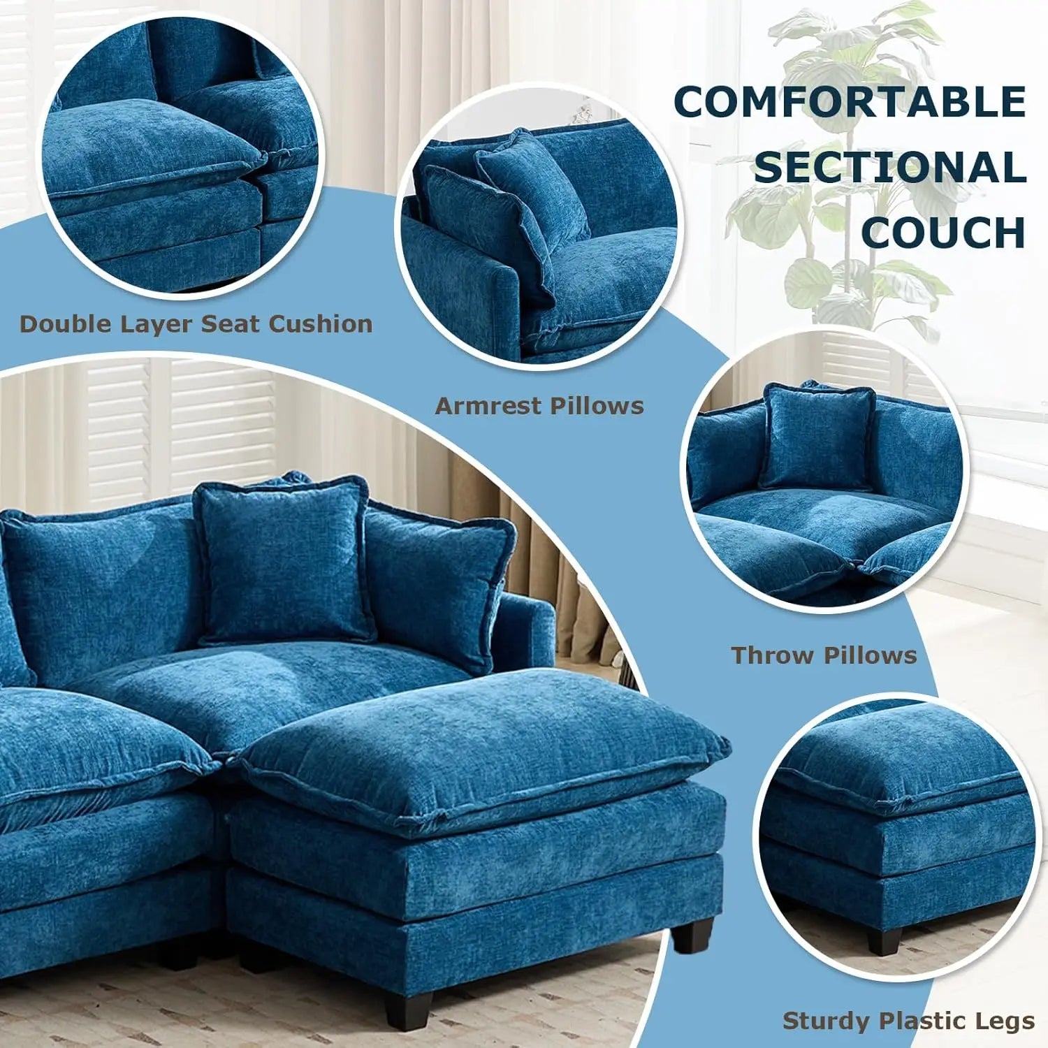 Shaped Modular Sectional Sofa with Ottoman