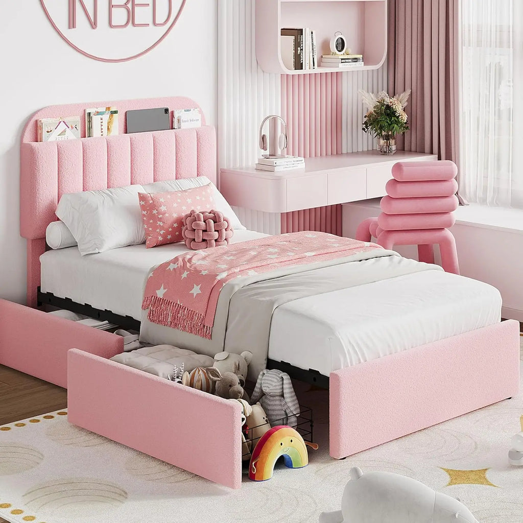 Twin XL Bed Frame with Bookcase Headboard