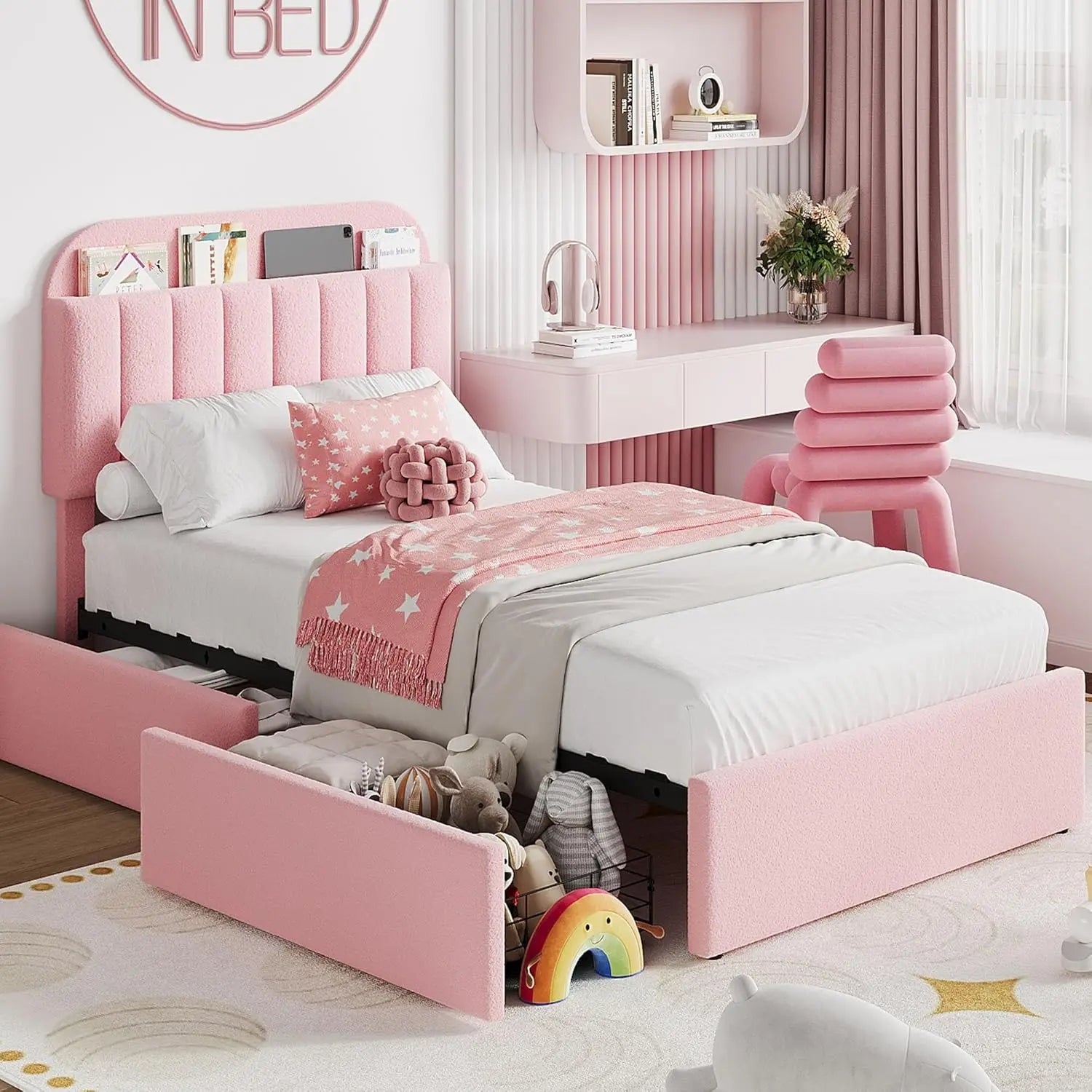 Twin XL Bed Frame with Bookcase Headboard