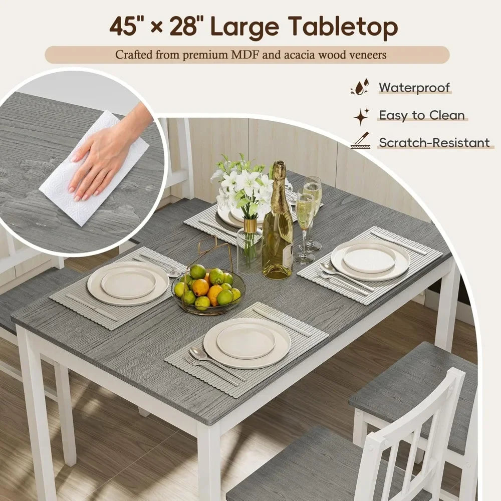 Dining Set for 4, Solid Wood Table & 4 Chairs